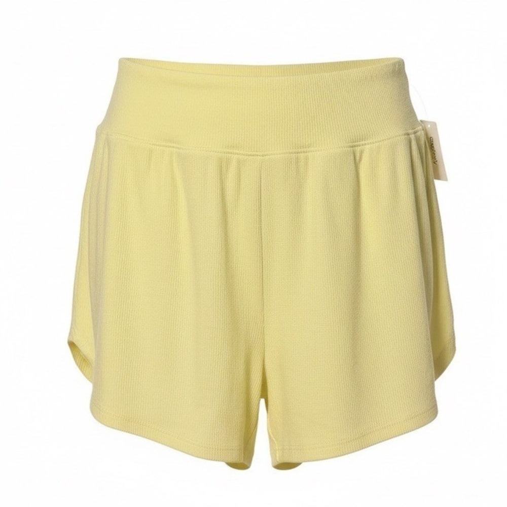 GapBody‎ Womens Ribbed Lounge Shorts Pale Yellow High Waist Sleep Shorts S NEW